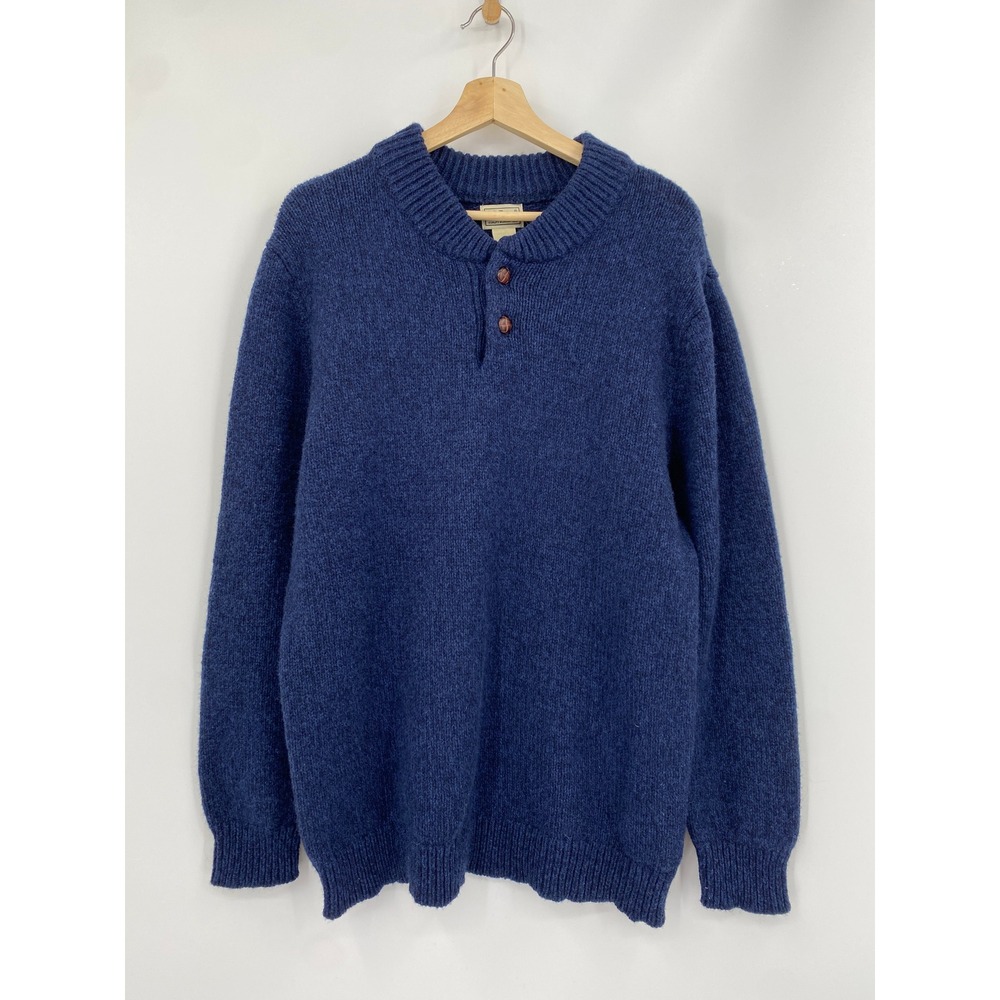 L.L. Bean Sweater Mens XL-Tall Blue Wool Henley Pullover 285175